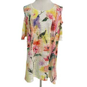 Jess & Jane Size XL  Top Blouse Cold Shoulder Floral Abstract Art to Wear